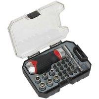 Loops 24 PACK Stubby Fine Tooth Ratchet Screwdriver Socket & Bit Set - Comfort Grip