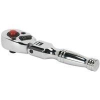 Loops 72-Tooth Stubby Flexi-Head Ratchet Wrench - 1/4 Inch Sq Drive - Flip Reverse