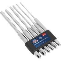 Loops 6 Piece Long Parallel Pin Punch Set - Hardened & Tempered - Polished Chrome