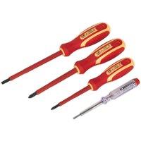 Loops 4 PACK VDE Screwdriver & Mains Tester Set - 1000V Shock Proof Insulated Shafts