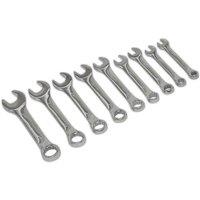 Loops 9pc STUBBY Short Handled Combination Spanner Set 12 Point Metric Ring Open Head