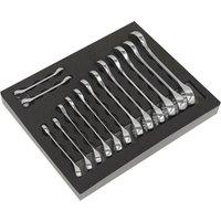 Loops 14pc STUBBY Short Handled Combination Spanner Set 12 Point Metric Ring Open Head