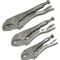 Loops 3 Piece Curved Locking Pliers Set - 125mm 175mm & 215mm - Drop Forged Steel Jaws in Metallics