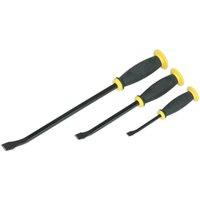 Loops 3 Piece Angled Pry Bar Set - Hammer Caps - Heat Treated Steel Shafts - Soft Grip in Metallics
