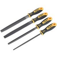 Loops 4 Piece 200mm Second-Cut File Set - Soft Grip - Round 3-Square Flat & Half-Round