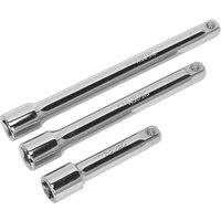 Loops 3 Piece Steel Extension Bar Set - 3/8" Sq Drive - Spring-Ball Socket Retainer in Metallics