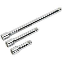 Loops 3 Piece Steel Extension Bar Set - 1/2" Sq Drive - Spring-Ball Socket Retainer in Metallics
