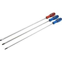 Loops 3 PACK 450mm EXTRA LONG REACH Screwdriver Set - Hardened Steel Slotted Phillips in Metallics