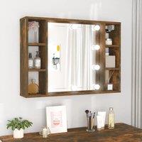 Berkfield Home Mirror Cabinet with LED Smoked Oak 76x15x55 cm in Brown | Size: 76 x 15 x 55 cm