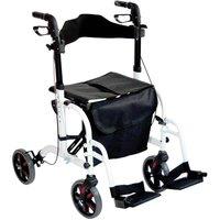 Loops White Deluxe Aluminium Rollator & Transit Chair 2-in-1 Dual Function Walker