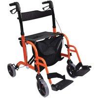 Loops Orange Deluxe Aluminium Rollator & Transit Chair 2-in-1 Dual Function Walker