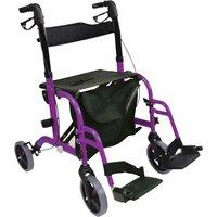 Loops Purple Deluxe Aluminium Rollator & Transit Chair 2-in-1 Dual Function Walker