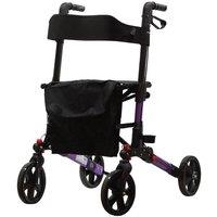 Loops Purple Aluminium 4 Wheel Rollator Walking Aid - Flat Folding 136kg Weight Limit