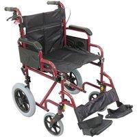 Loops Deluxe Attendant Propelled Steel Wheelchair - Compact Foldable Design - Red in Metallics