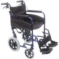 Loops Lightweight Aluminium Compact Attendant Propelled Transport Wheelchair - Blue