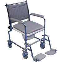 Loops Height Adjustable Mobile Commode Chair - Four Braked Castors - Detachable Arms