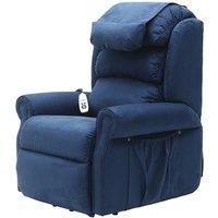 Loops Dual Motor Rise & Recline Armchair - Waterfall Pillow - Blue Suedette Fabric
