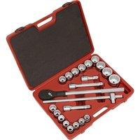 Loops 22 PACK Socket Set - 3/4 Metric Square Drive - 12 Point Socket & Ratchet Handle