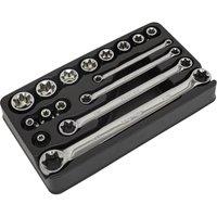 Loops 16 PACK TRX Star Socket & Spanner Set - 3/8 Square Drive Chrome Vanadium Steel in Metallics
