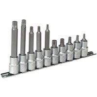 Loops 10pc Spline Socket Bit Set - 1/2 Square Drive - M5 to M12 Long & Short Shafts