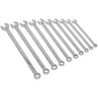 Loops 10pc Extra Long Combination Hand Spanner Set - 10 to 19mm Metric 12 Point Socket