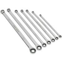 Loops 7pc Double Ended Fixed & Ratchet Ring Spanner Set -12 Point Metric Socket Wrench