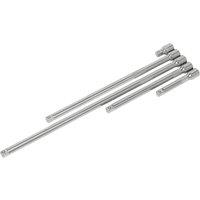 Loops 5 Piece Knurled Extension Bar Set - 1/2 Sq Drive - Spring-Ball Socket Retainer