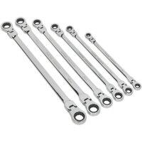 Loops 6pc Flexible Head EXTRA LONG Ratchet Ring Spanner Set - 12 Point Metric Double