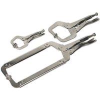 Loops 3 Piece Locking C-Clamp Pliers - 170 275 & 450mm Clamps - Nickel Plated Steel in Metallics