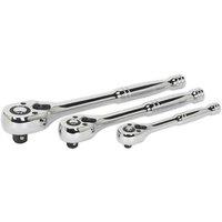 Loops 3 Piece Flip Reverse Ratchet Wrench Set - 1/4 3/8 & 1/2 Inch Sq Drive