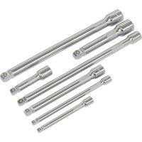 Loops 7 Piece Wobble / Rigid Extension Bar Set - 1/4 3/8 & 1/2 Sq Drive - Chrome