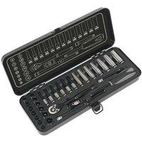 Loops 32pc BLACK SERIES Deep Socket & Ratchet Handle Set -1/4 Sq Drive 6 Point Metric