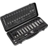 Loops 34pc BLACK SERIES Deep Socket & Ratchet Handle Set -3/8 Sq Drive 6 Point Metric