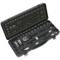 Loops 28pc BLACK SERIES Deep Socket & Ratchet Handle Set -1/2 Sq Drive 6 Point Metric