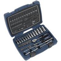Loops 33pc PREMIUM Deep Socket & Ratchet Handle Set - 1/4 Square Drive 6 Point Metric