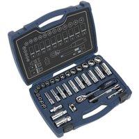 Loops 34pc PREMIUM Deep Socket & Ratchet Handle Set 3/8 Square Drive 6 Point Metric