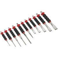 Loops 11 Piece Sheathed Punch & Chisel Set - Hardened & Tempered - Contoured Foam Grip in Metallics