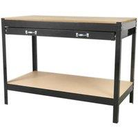 Loops 1.2m x 0.6m Workbench - Heavy Duty Steel Frame & Wood Work Top with Draw & Shelf in Metallics