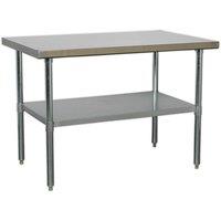 Loops 1.2m Stainless Steel Work Bench & Adjustable Storage Shelf - Kitchen Station in Metallics