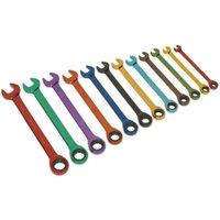 Loops 12pc MULTI COLOUR Combination Ratchet Spanner Kit - Hardened Metric Socket Ring