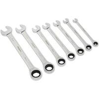 Loops 7pc Ratchet Combination Spanner Set - 12 Point Metric Ring Open Head Nut Wrench