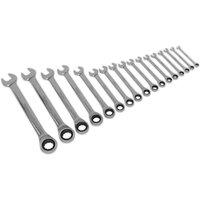 Loops 17pc Ratchet Combination Spanner Set - 12 Point Metric Ring Open Head Wrench