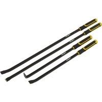 Loops 4 Piece Heavy Duty Angled Pry Bar Set - Hammer Caps - Heat Treated Steel Shafts in Metallics