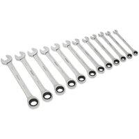 Loops 12pc Slim Handle Ratchet Combination Spanner Set 12 Point Metric Ring Open Head