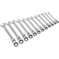 Loops 12pc Flexible Head Ratchet Combination Spanner Set - 12 Point Moving Metric Ring