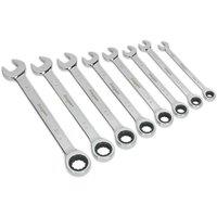 Loops 8pc Slim Handled Combination Spanner Set - 12 Point Imperial Ring Open End Head