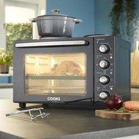 Cooks Professional 34L Mini Oven with 2 Hobs - Electric Multifunction Countertop Cooker in Black