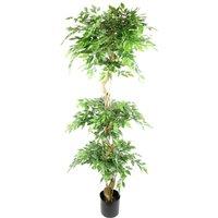 Leaf Artificial 180cm Twisted Fruticosa Ficus Tree Triple Ball Topiary in Green