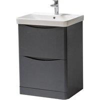 Clifton Matt Graphite Bathroom Standing 2-Drawer Unit with Basin 60cm Wide in Dark Grey