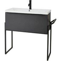 Clifton Matt Dark Grey 80cm Wall Hung Drawer Unit Ceramic Basin & Frame in Charcoal